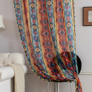 Rideaux de Bohème Géométrique Ombre Transparent-100% Polyester avec Glands Marocains pour Chambre/Salon/Café Filtre Sunlight - Product Image 3