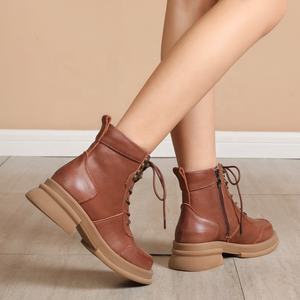 Botines de Piel Vacuna para Mujer, Otoño-Invierno, Cómodos, Transpirables, con Cierre de Cordones, Suela Suave, con Cremallera, Resistentes al Desgaste, Antideslizantes - Product Image 2