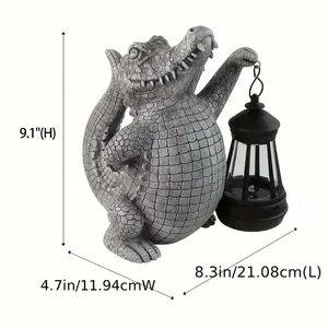 Graue Harz Krokodil Laternen halter Statue mit leuchtendem Licht, realistische Reptilien skulptur für Garten Patio Dekor - Product Image 6