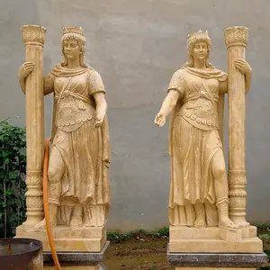 사용자 정의 야외 정원 고대 생활 크기 여성 군인 동상 열 빈티지 로마 전사 대리석 조각