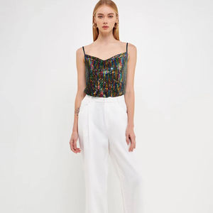 D & M femmes décontracté été paillettes hauts <span class=keywords><strong>Mature</strong></span> Sexy col en v gilet sans manches fête hauts lâche tricoté dos nu gilet pour quotidien Club - Product Image 3