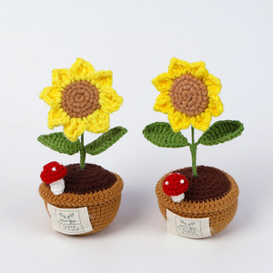 Decoración del hogar Navidad <span class=keywords><strong>Artificial</strong></span> tejido girasol gran hilo de lana flores falsas ramo tejido planta en maceta Flor de punto - Product Image 5