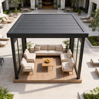 Gazebo motorisé en aluminium sur mesure avec services OEM, panneaux latéraux en verre pour restaurants et bars commerciaux en plein air