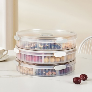Modern Design White/Grey Round <b>Plastic</b> Serving Tray with Lids 8 Individual Dishes <b>Food</b> Storage <b>Containers</b> Divided Serving Tray - Product Image 4