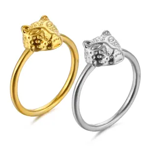 2024 Nieuwe Mode Vintage Metalen Luipaard Hoofd Geometrische Ring Rvs Dieren Sieraden Ringen Voor Vrouwen Mannen