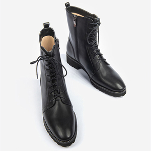 Stivali da combattimento alla caviglia da donna <span class=keywords><strong>con</strong></span> lacci e <span class=keywords><strong>tacco</strong></span> basso in stile britannico di alta qualità - Product Image 3