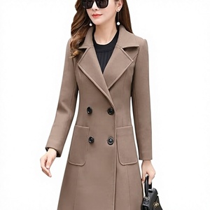Manteau Trench en Laine Élégant pour Femme, Double Boutonnage, Col Cranté, Longueur Midi, Manches Longues, Couleur Unie, Vêtement d'Extérieur Automne, Garde au Chaud - Product Image 1