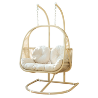 Fauteuil suspendu double en rotin Meiqi pour cour et extérieur, résistant aux intempéries, capacité 3 personnes, coussin à séchage rapide