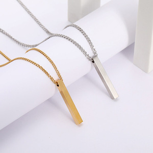 PVD Gold Plated Stainless Steel Four-Sided 3D Bar Pendant Necklace With O Link Chain Engravable With Fiber Laser Machine - Product Image 3