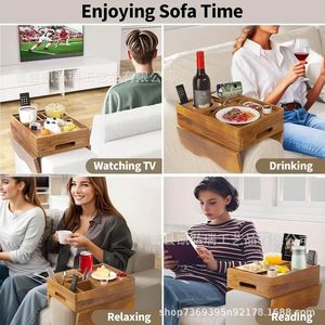 Sofá transfronterizo de madera maciza con portavasos, bandeja, reposabrazos para sillón puf, plato para cenar con cajón extraíble y giratorio - Product Image 4