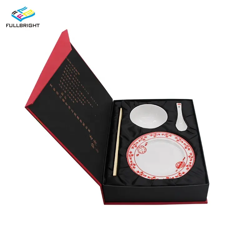 Knife Dinner Plate tableware red luxury packaging gift box custom logo hot stamp bronzing magnetic Closure Book shaped paper box