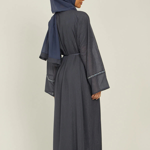 Dark Gray Cotton Dubia Abayaドレスヒジャーブ付きイスラム教徒女性用通気性ロング<span class=keywords><strong>Kaftan</strong></span>結婚式用ブルカ - Product Image 3