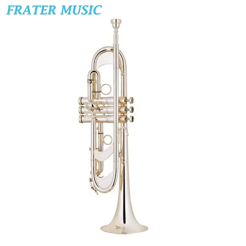 Detachable one-piece yellow brass bell & 3 heavier soundboard &2 different replaceable flue pipe Silver plated Trumpet (JTR-219)