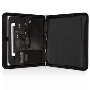 Zippered Vegan Leather Padfolio Portfolio Pad Holder Business PU Leather Notepad Folder for Resumes