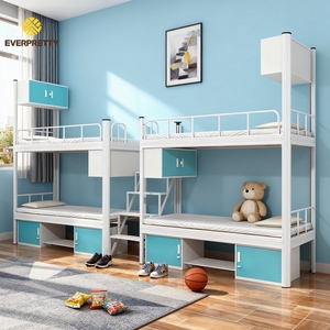 Lit superposé en métal blanc robuste et moderne pour 4 personnes, idéal pour les dortoirs scolaires, les hôtels, les hôpitaux, les appartements, pour garçons et filles, directement de l'usine - Product Image 3