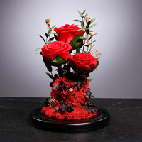 Rose éternelle sous cloche en verre, taille moyenne, trois vies, trois fleurs éternelles, cadeau pour maman, épouse, petite amie, anniversaire, Noël