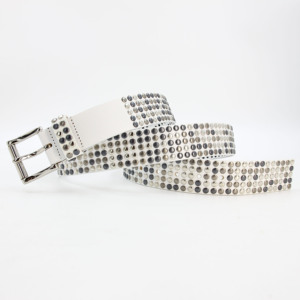 Cintura in pelle bianca borchiata con chiusura a rullo con borchie opache lucide scure Rock Street 7 fori cintura Punk - Product Image 5