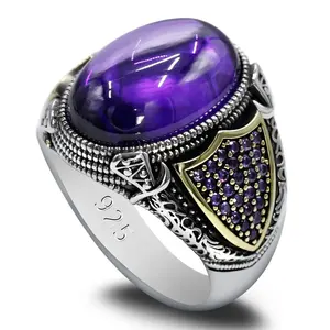 Turkiye Jewelry Men's Handmade Ring with Green AAA Purple Zircon s925 Sterling Silver Women's Jewelry Gift