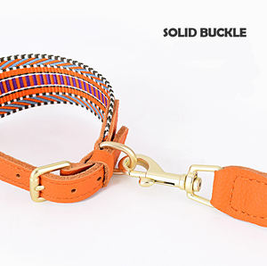 2025 nuevo diseño gran oferta de lujo personalizado PU cuero perro Collar y correa conjunto ajustable algodón tejido cuerda mascota Collar Correa conjunto - Product Image 3