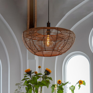 Wabi Sabi Style Rattan Pendant Light Round E27 Led Bulb Black For Living Room Bedroom <b>Zen</b> Tea Room Nordic Retro Design - Product Image 3