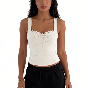 Top Corto sin Mangas con Encaje para Mujer - Top Casual Ajustado con Lazo Delantero, Estilo Chaleco - Product Image 2