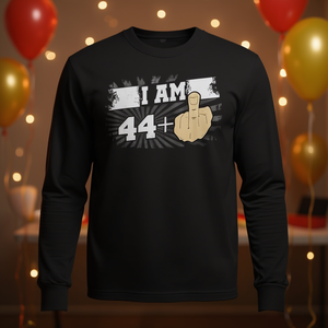 Maglietta a maniche lunghe unisex con scritta "I Am 44 Plus One Middle Finger 45th Birthday", girocollo, regalo per adulti, abbigliamento da festa - Product Image 2