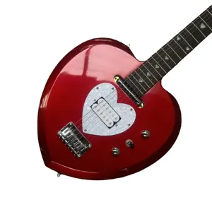 Guitare électrique 6 cordes en forme de coeur corps rouge brillant touche en bois de rose dos en érable/côté matériau en ébène