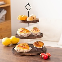 Support à dessert rond en bois à double niveau, présentoir à collations et à thé de l'après-midi, plateau à fruits, table à gâteaux, plateau portable