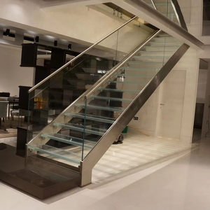 <span class=keywords><strong>Escalier</strong></span> droit en acier avec rampe en verre et éclairage LED, style moderne et luxueux, en bois, pour appartement, norme américaine. - Product Image 4