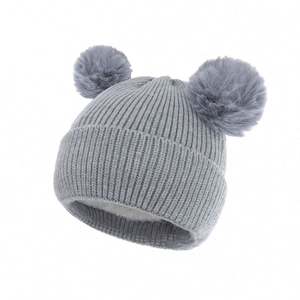 Gorro de Punto Cálido para Niños con 2 Pompones, Bordado 3D, Gorro de Invierno Informal para Niños y Bebés - Product Image 2