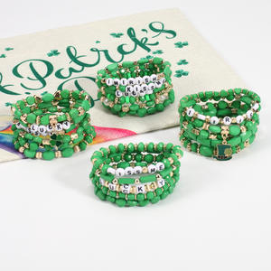 Pulseras de cuentas verdes con letras, joyería de moda, elásticas, multicapa, unisex, hechas en China - Product Image 2