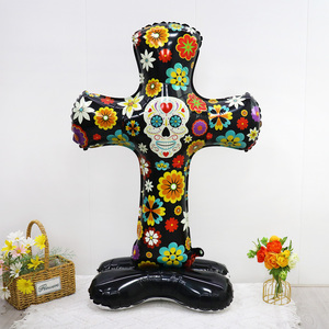 Globo de Aluminio <span class=keywords><strong>con</strong></span> Diseño de Calavera de Azúcar y Flores Coloridas para Fiesta del Día de Muertos, Decoración Temática para Altar - Product Image 4
