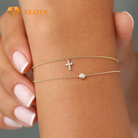 Bijoux de qualité certifiés VLOVE Bracelets de luxe Bracelet à breloques en or 14k avec minuscules diamants et croix