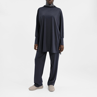 Ensemble de sport élégant gris anthracite pour femmes musulmanes, comprenant une tunique ample et un pantalon droit à revers effilés, avec étiquette personnalisée, vente en gros