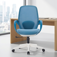 Chaise de bureau ergonomique en maille bleue de haute qualité avec mécanisme de verrouillage inclinable, chaise pivotante à dossier moyen pour personnel de bureau et fauteuil d'ordinateur