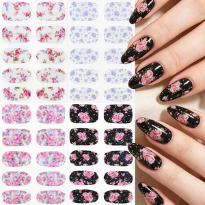 16 autocollants/feuille pour ongles en gel colorés, bandes de vernis à ongles à couverture complète, motifs floraux, longue durée, sans cuisson, décalcomanies pour ongles - Product Image 3