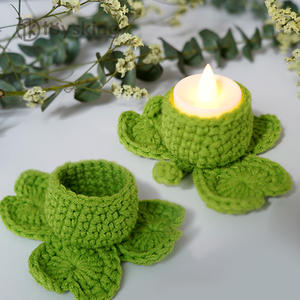 Candela Atmosferica con <span class=keywords><strong>Fiore</strong></span> di Trifoglio Lavorato a Mano all'Uncinetto |   <span class=keywords><strong>Simbolo</strong></span> di vita e speranza, decorazione per la casa ispiratrice e regalo spirituale - Product Image 2