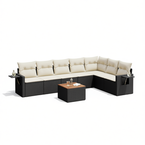 Black And Cream Garden <b>Sofa</b> <b>Set</b> Outdoor Rattan Furniture With Cushions Contemporary Design - Product Image 1