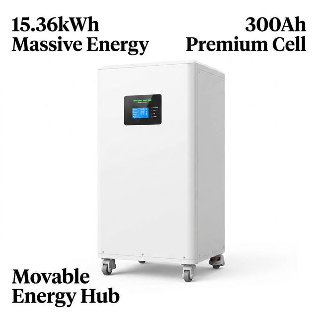 15kWh LiFePO4 Battery 51.2V 300Ah Smart BMS Movable Vertical Home Energy Storage System for Solar Off-Grid UPS