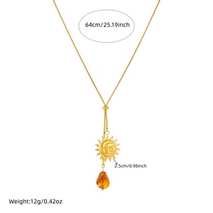 European American Fashion Retro Sun Necklace Gold Tone Brown Pendant Clavicle Chain Women's Jewelry Daily Party Wear - Product Image 4