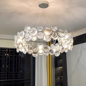 <span class=keywords><strong>Lustre</strong></span> en cristal en acier inoxydable de luxe léger, LED, hauteur réglable - Design moderne minimaliste à bulles pour salon et chambre principale - Product Image 3