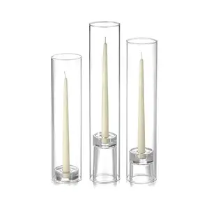 Wholesale Tall Cylinder Glass Candle Holders Chimney Tubes With Both Ends Open For Pillar Candles Cover Wedding Centerpieces