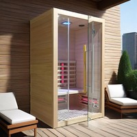 Ruang Sauna Hemlock Red Cedar SS-100R dengan Pemanas Kaca Merah, Desain Modern, Spektrum Penuh, Daya 8KW, Inframerah Jauh, untuk 1 Orang