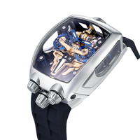 Montre mécanique automatique squelette Tonneau pour hommes, cadran creux 3D motif robot, aiguilles lumineuses, bracelet en silicone, vente en gros