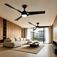 Ventilateur de plafond noir de 52 pouces avec lumière LED, 3 pales, corps en métal moderne, moteur DC, télécommande, 6 vitesses, intensité variable, 30-34 dB, pour salon