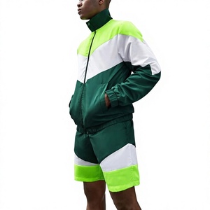 Custom <b>Wind</b> <b>Breaker</b> Tracksuit True to Size Outfit 2 Piece Set Colorblock Nylon Jacket Windbreaker Short Set Men - Product Image 1