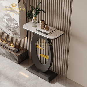 Table console moderne de luxe avec base en métal doré et plateau en pierre frittée blanche, table <span class=keywords><strong>d</strong></span>'<span class=keywords><strong>entrée</strong></span> pour le salon, <span class=keywords><strong>d</strong></span>écoration de la maison - Product Image 2