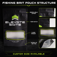 Sac de rangement pour leurres de pêche noir mat personnalisé avec logo, pochette zippée autoportante pour leurres souples, emballage plastique avec fenêtre