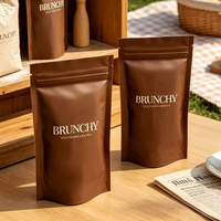 Sachet Doypack Personnalisé Mat Brun Refermable en Aluminium, Taille et Logo sur Mesure pour Grains de Café, Feuilles de Thé, Emballage Alimentaire en Gros