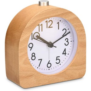 Sveglia Analogica in Legno Personalizzata - <span class=keywords><strong>Orologio</strong></span> Semirotondo a Batteria Silenzioso <span class=keywords><strong>con</strong></span> Pulsante Snooze e Luce - Product Image 1